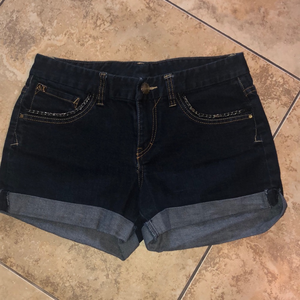 Armani Exchange Denim Jean Shorts Chain Detail